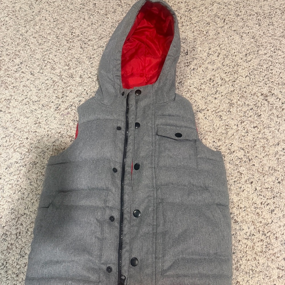 Kids Gray Hooded Vest with Red Lining
